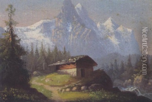 Blick Auf Das Wellhorn Und Wetterhorn In Der Schweiz Oil Painting - Hubert Sattler