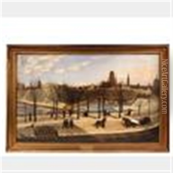 Charming Colloquial Winter View Of Danzig, Germany Oil Painting - Ransom Gillet Holdredge