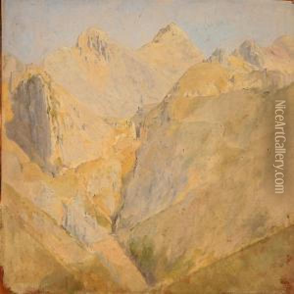 Italian Mountain Landscape Oil Painting - Jorgen Valentin Sonne