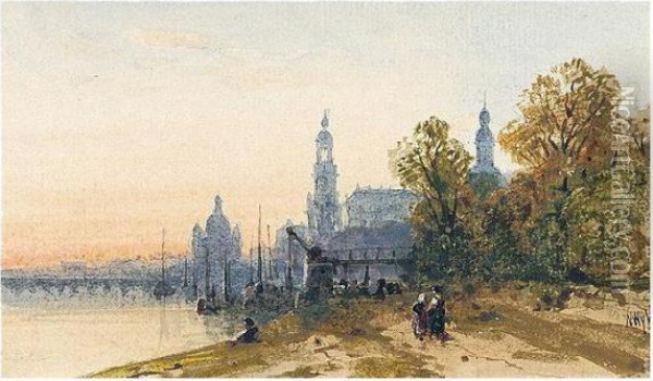 On The River Elbe At Dresden Oil Painting - William Wyld