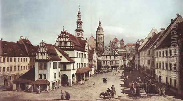 View from Pirna, the market square in Pirna Oil Painting - Bernardo Bellotto
