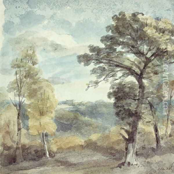 Landscape with Trees and a Distant Mansion Oil Painting - John Constable