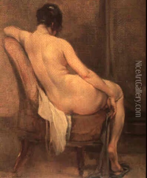 Femme Nue Assise Oil Painting - Jean Leon Henri Gouweloos