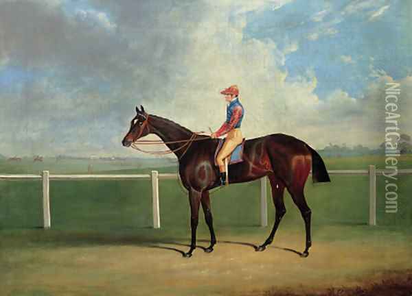 Bessy Bedlam, a bay racehorse with T. Nicholson up, on a racecourse Oil Painting - John Frederick Herring Snr