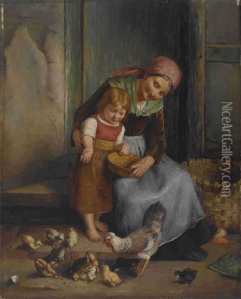 Grosmutter Mit Ihrer Enkelin Oil Painting - Georgios Jakobides