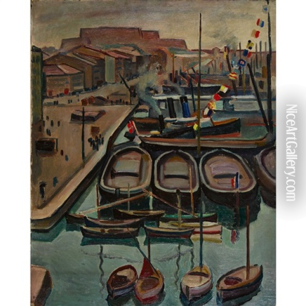 Der Quai Des Belges Im Hafen Von Marseille Oil Painting - Georges Darel