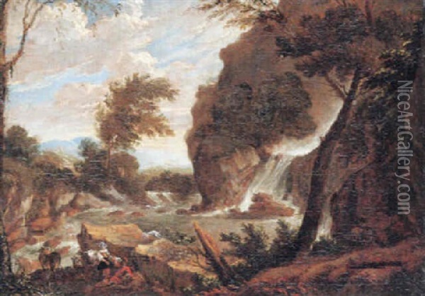Romantisk Landskab Med Brusende Elv Oil Painting - Allaert van Everdingen