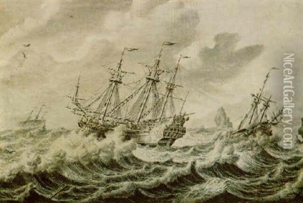 Shipping In Choppy Seas Oil Painting - Adriaen Van Salm