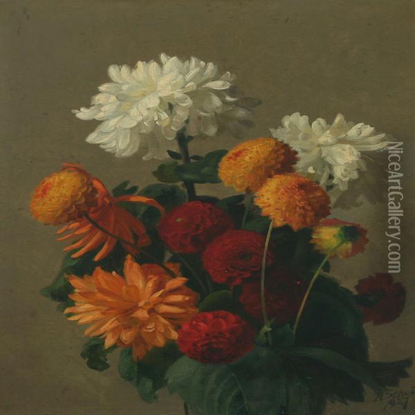 Still Life With Flowers Oil Painting - Peter Johan Schou