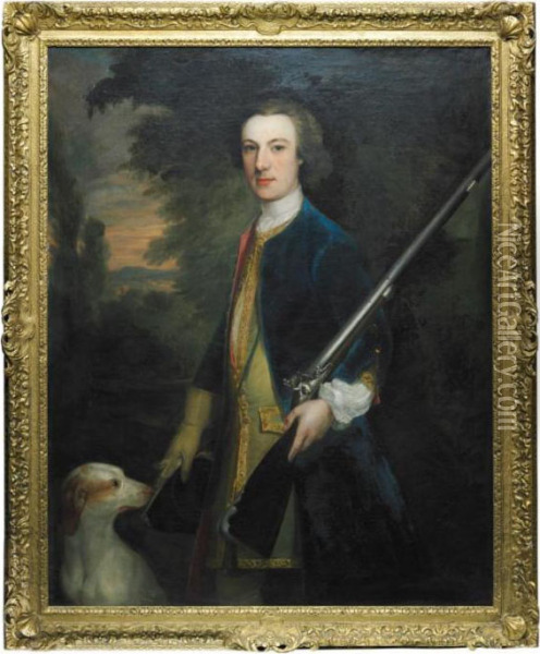 Portrait Of A Gentleman With A Dog And Gun Oil Painting - Joseph Highmore
