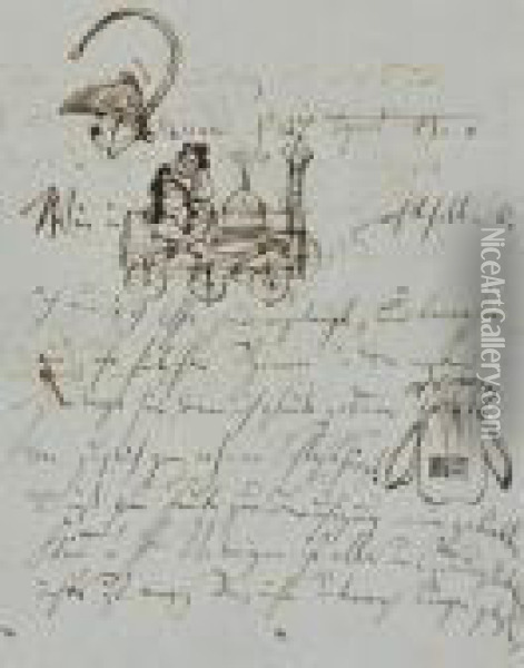 Eigenhandiger Brief Mit Zeichnungen, Datiert <dessau, 27. August [18]53> Oil Painting - Adolph von Menzel