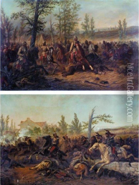 The Battle Of Gravelotte; The Battle Of Sedan Oil Painting - Jules Van Imschoot