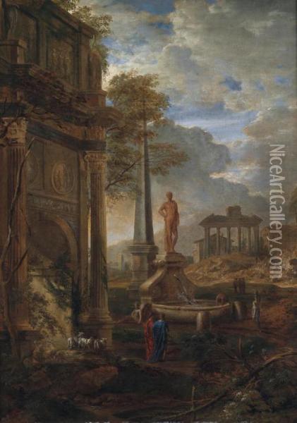 Ideal Landscape With Figures Before Romanruins Oil Painting - Pierre-Antoine Patel