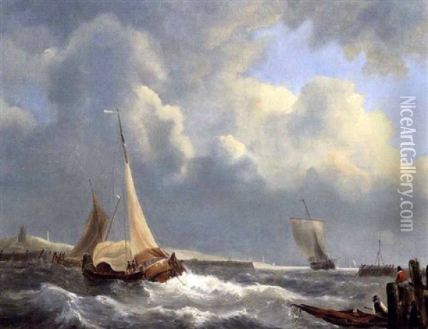 Setting Off In Choppy Seas Oil Painting - Johannes Christiaan Schotel
