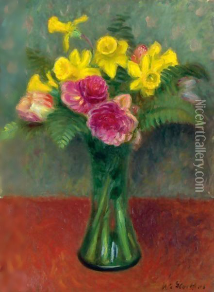 Jonquils, Tulips And Roses Oil Painting - William Glackens