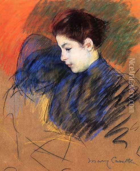 Young Woman Reflecting Oil Painting - Mary Cassatt