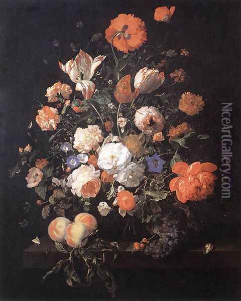 A Vase of Flowers 1706 Oil Painting - Rachel Ruysch