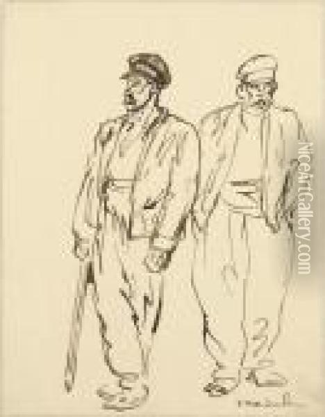 Study Of Two Men Oil Painting - Theophile Alexandre Steinlen