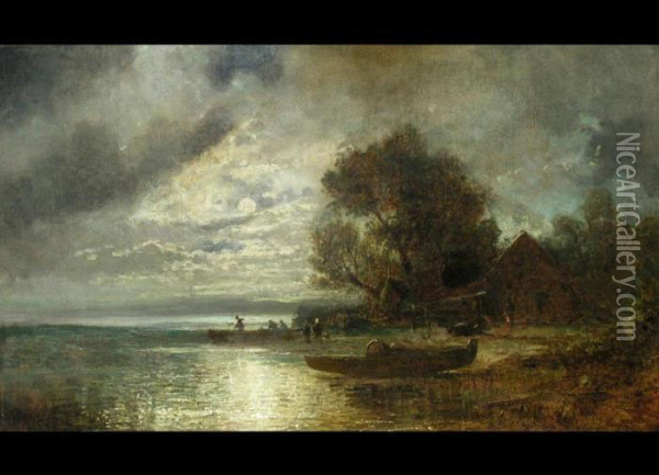 Fischerboote Am Starnberger See Oil Painting - Adolf Stademann