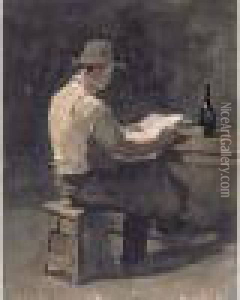 Un Ouvrier Lisant Le Journal A Une Table D'auberge Oil Painting - Francois Bonvin