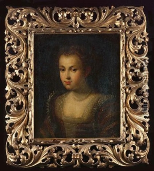 Portrait Of A Young Girl, Bust-length, In A Lace-trimmed Dress With A Pearl Necklace And Earrings Oil Painting - Lavinia Fontana