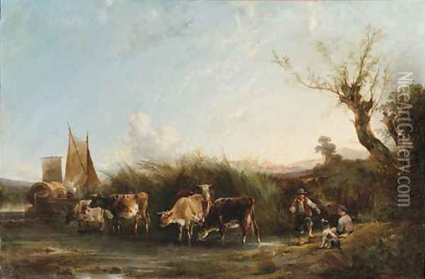 Watering the herd Oil Painting - Snr William Shayer