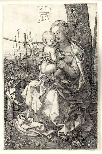 The Virgin and Child seated by a Tree Oil Painting - Albrecht Durer