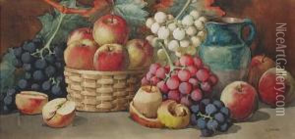 Apples, Grapes And A Jug On A Table Oil Painting - Arthur Dudley