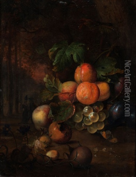 Fruchtestillleben Mit Landschaft Im Hintergrund Oil Painting - Jan Mortel