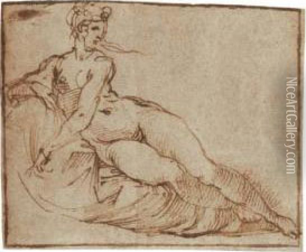 A Female Nude Reclining Oil Painting - Agostino Carracci