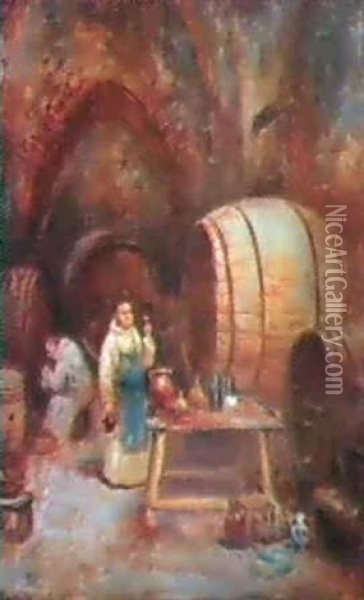 Vinprovning I Klosterkallare Oil Painting - Frans Wilhelm Odelmark