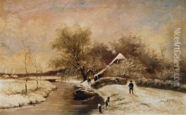 Winterlandschaft Mit Gehoften Oil Painting - Louis Apol