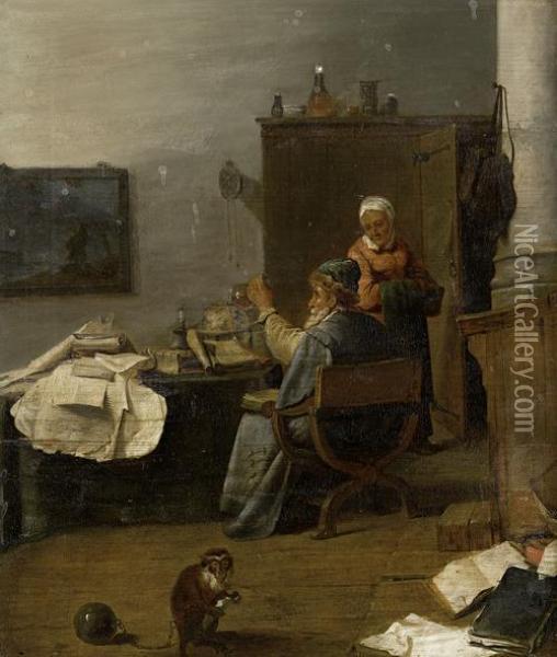 An Alchemist In His Study Oil Painting - David The Younger Teniers