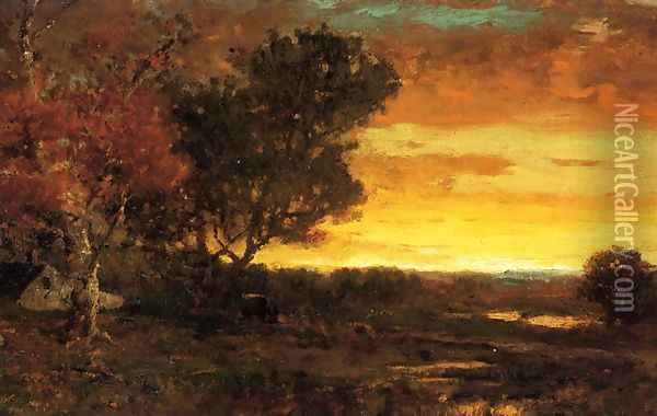 An Autumn Farmscape at sunset Oil Painting - George Herbert McCord