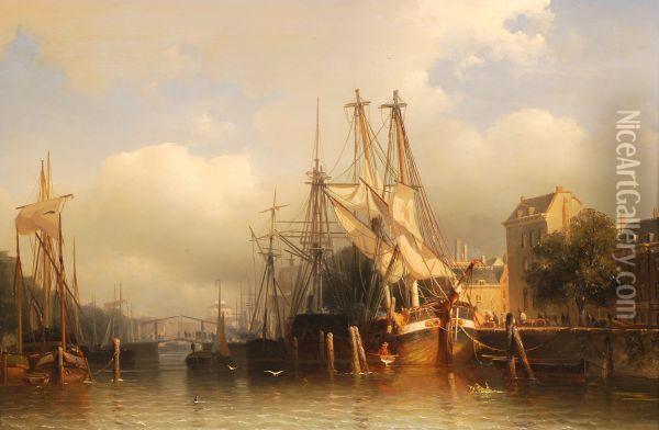 A Dutch Canal Oil Painting - Frans Arnold Breuhaus de Groot