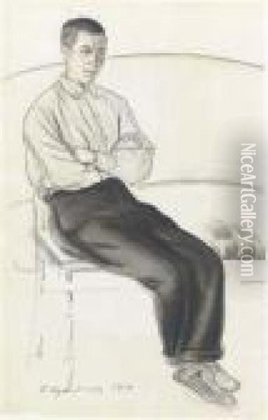 Drawing Of A Seated Man Oil Painting - Boris Kustodiev