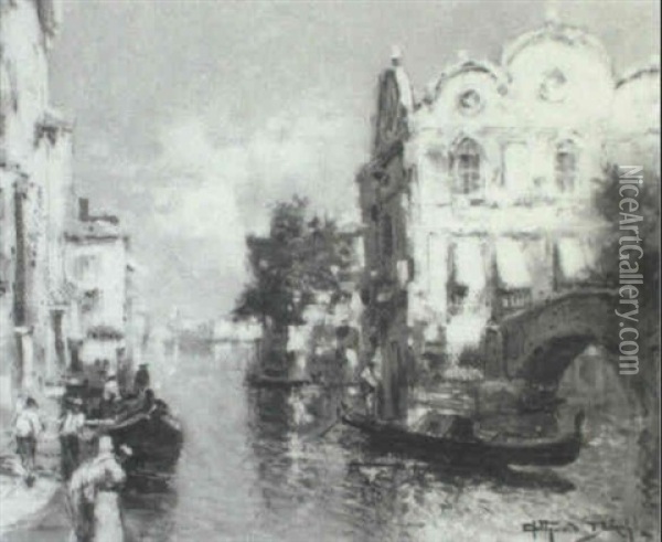 Venetian Canal Scene Oil Painting - Arthur Vidal Diehl