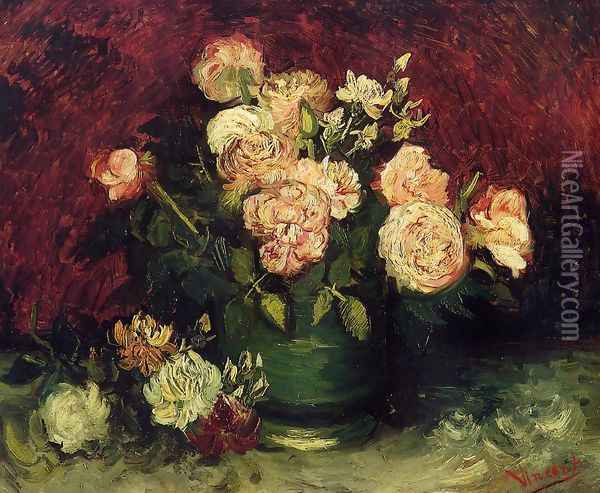 Bowl With Peonies And Roses Oil Painting - Vincent Van Gogh
