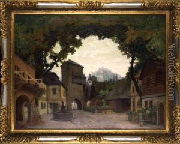 Mestsky Rynek V Bele Pod Bezdezem Oil Painting - Alois Kalvoda