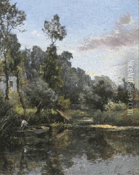 A Punt Near The Riverbank Oil Painting - Maurice Levis