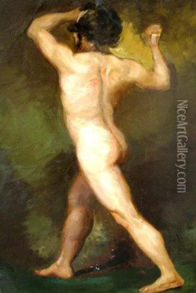 Study Of A Male Nude Standing Full Length Oil Painting - William Etty