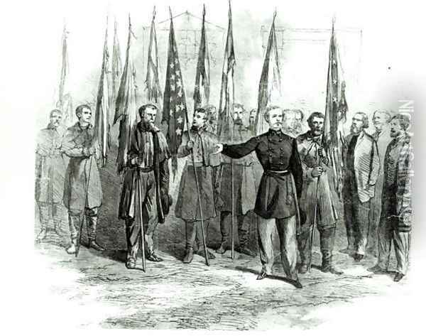 General Custer presenting captured Confederate flags in Washington on October 23rd 1864 Oil Painting - Alfred R. Waud