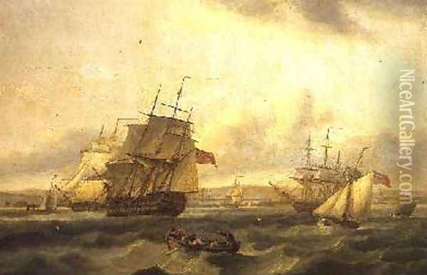 Man-o-war and other shipping at Spithead off Portsmouth Oil Painting - Thomas Luny