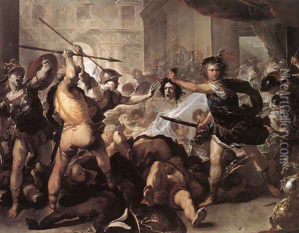 Perseus Fighting Phineus and his Companions c. 1670 Oil Painting - Luca Giordano