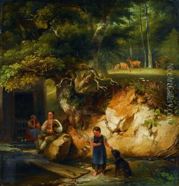 Feierabendidylle Oil Painting - Johann Fischbach
