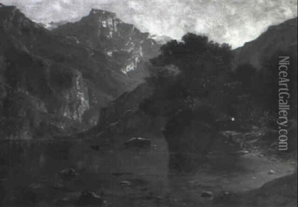 Morning On The Alpine Lake Oil Painting - Louis (Ludwig) Neubert