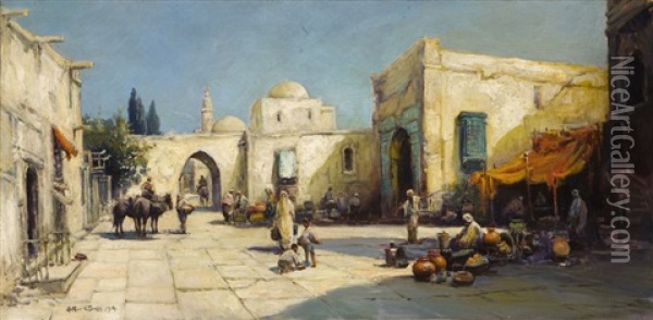 Moroccan Market Square Oil Painting - Arthur Vidal Diehl
