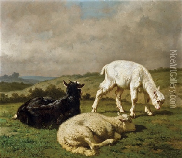 Deux Boucs Et Un Mouton Oil Painting - Louis Robbe