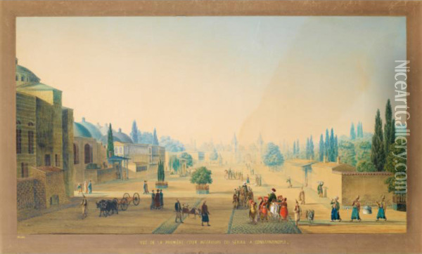 Vue De La Premiere Cour Interieure Du Serail A Constantinople Oil Painting - Antoine-Ignace Melling