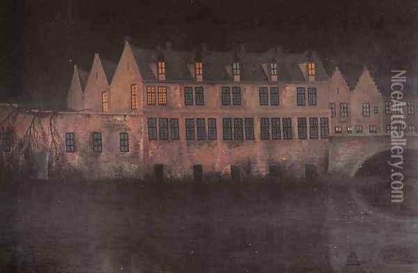 Night in Bruges Oil Painting - William Degouve de Nuncques